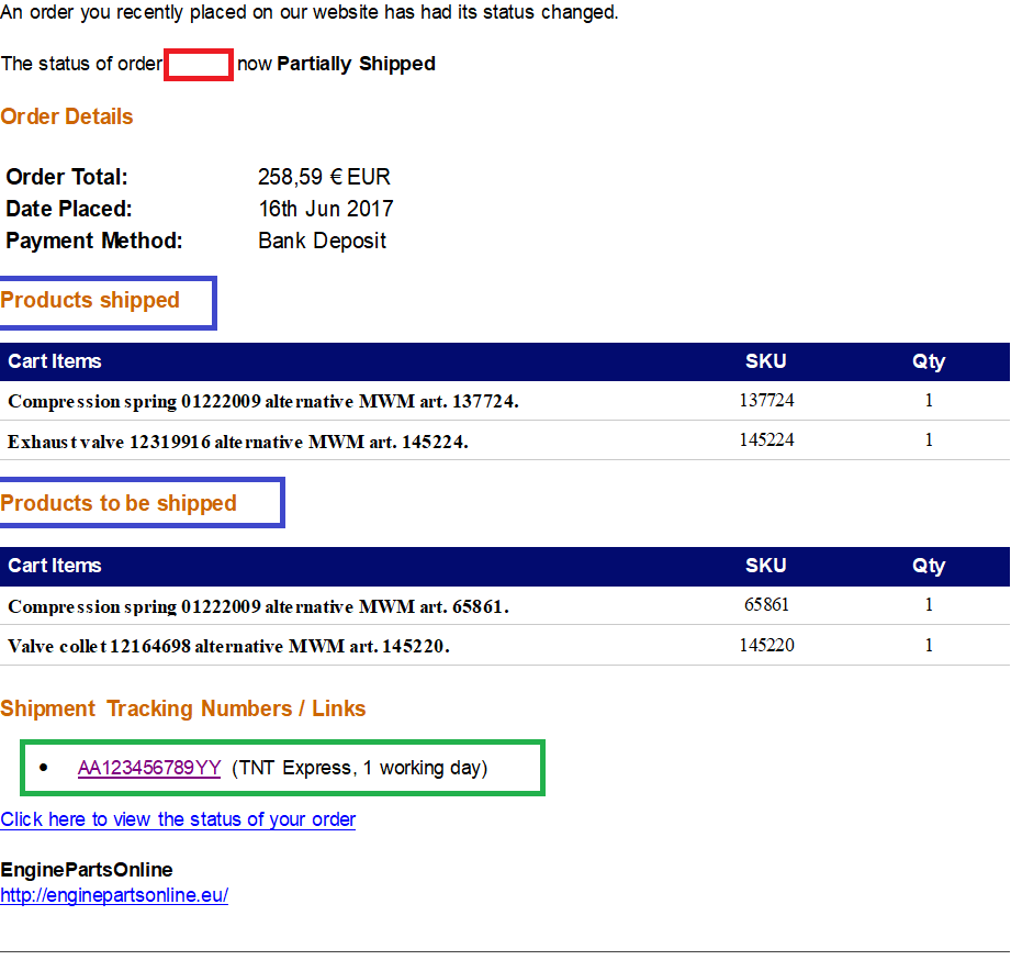 Order status and shipment tracking